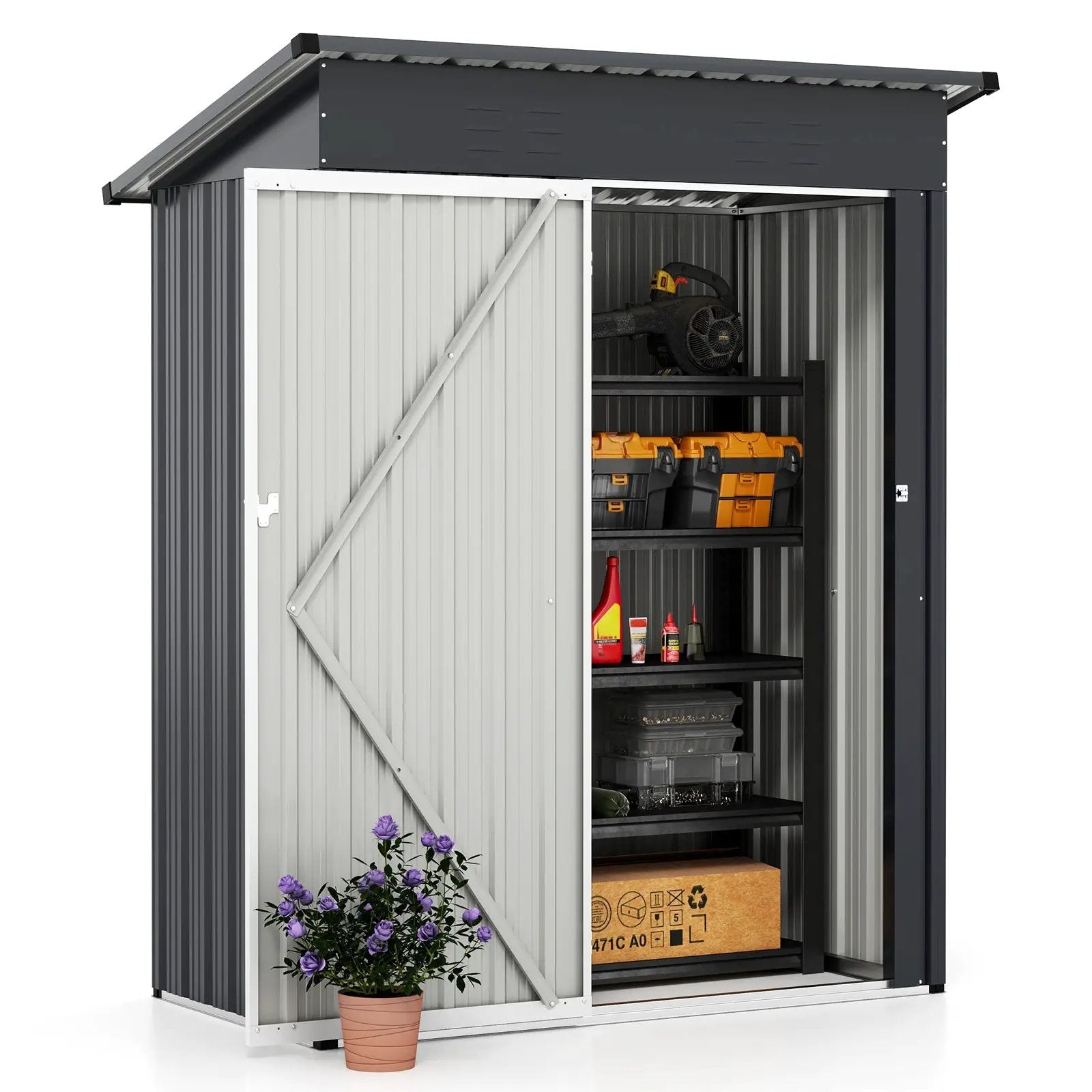 5 x 3 Feet Outdoor Storage Shed with Sloped Roof and Lockable Door-Gray by DirectDeals