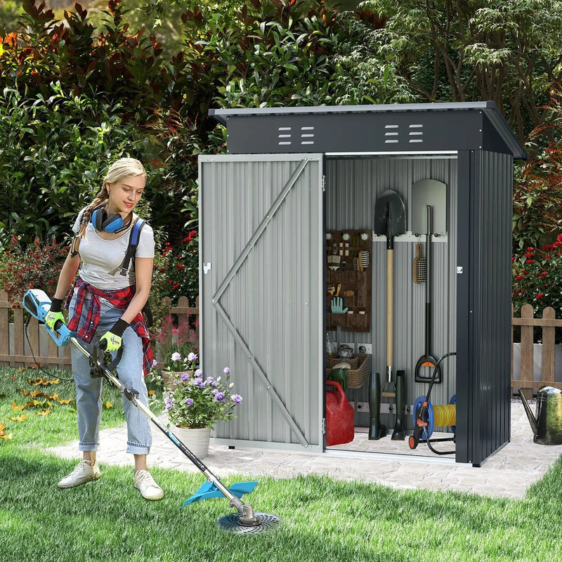 5 x 3 Feet Outdoor Storage Shed with Sloped Roof and Lockable Door-Gray by DirectDeals
