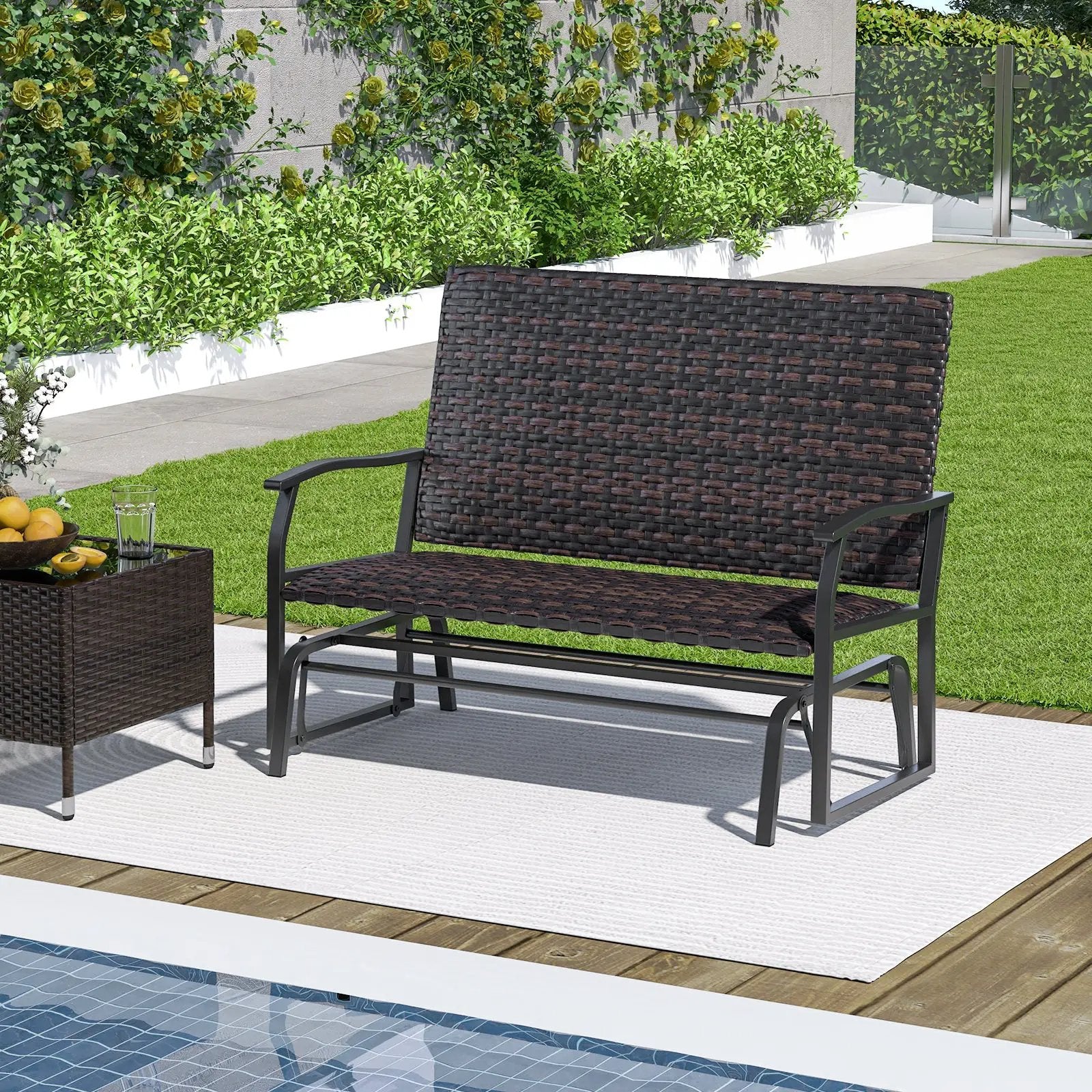All Weather Outdoor 2-Person Swing Glider Bench with Quick Dry Foam Seat-Brown by DirectDeals