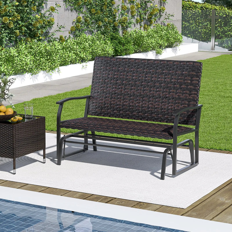 All Weather Outdoor 2-Person Swing Glider Bench with Quick Dry Foam Seat-Brown by DirectDeals