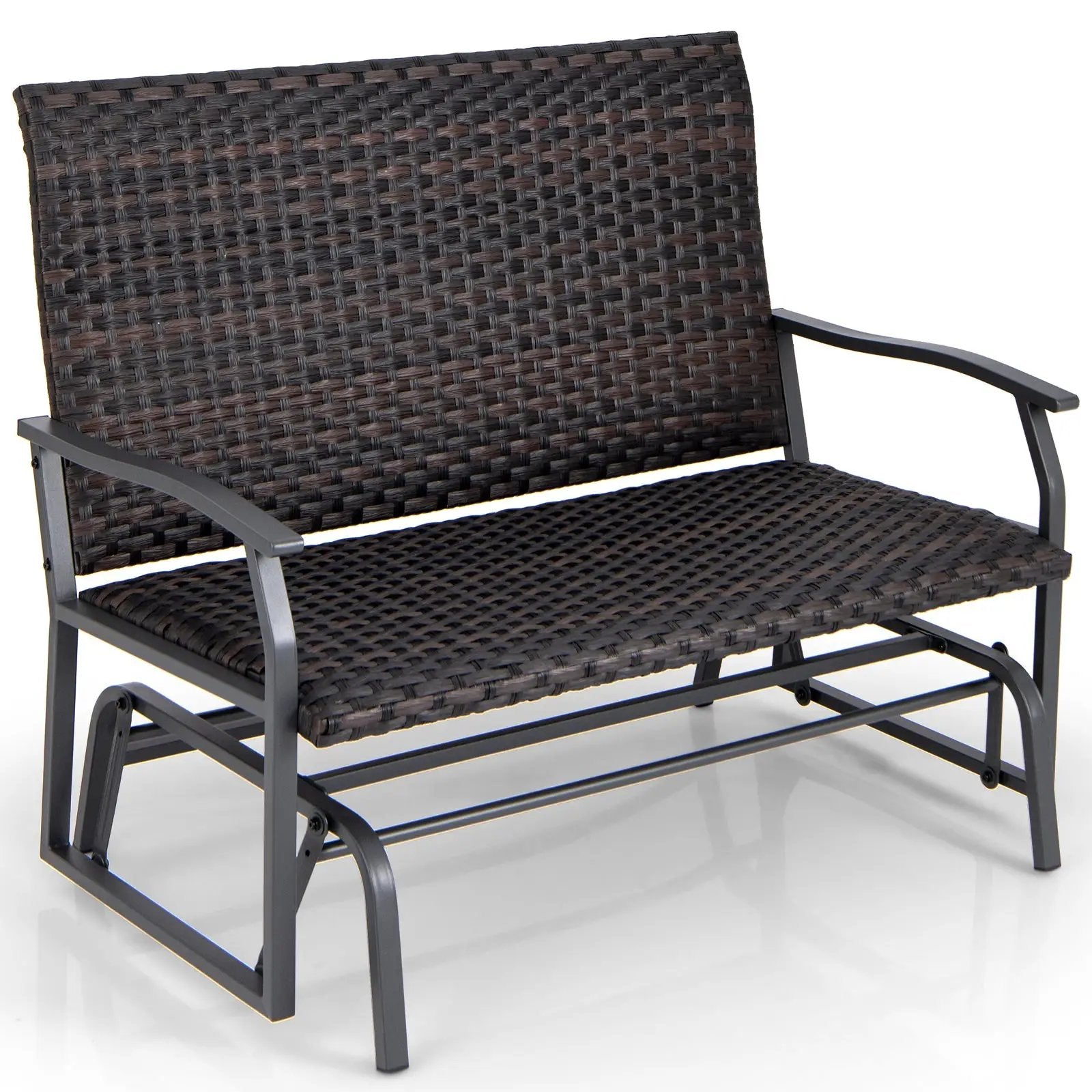 All Weather Outdoor 2-Person Swing Glider Bench with Quick Dry Foam Seat-Brown by DirectDeals