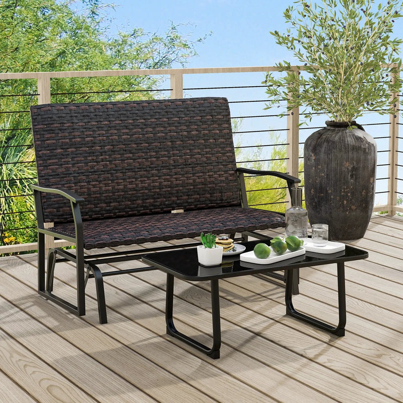 All Weather Outdoor 2-Person Swing Glider Bench with Quick Dry Foam Seat-Brown by DirectDeals