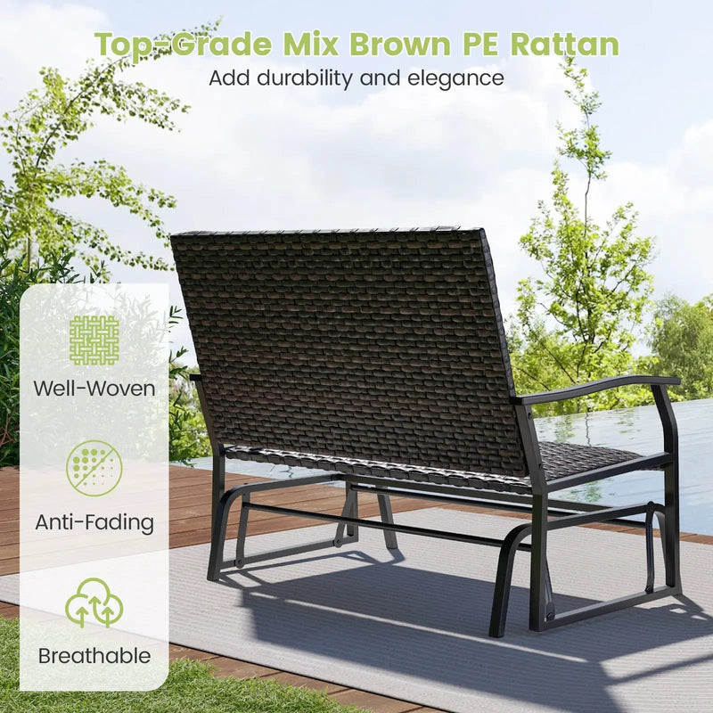 All Weather Outdoor 2-Person Swing Glider Bench with Quick Dry Foam Seat-Brown by DirectDeals