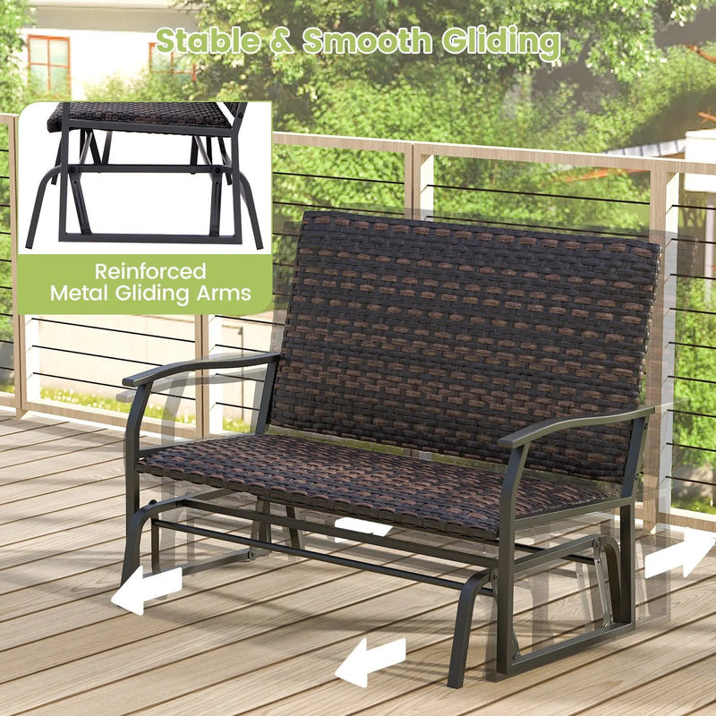 All Weather Outdoor 2-Person Swing Glider Bench with Quick Dry Foam Seat-Brown by DirectDeals