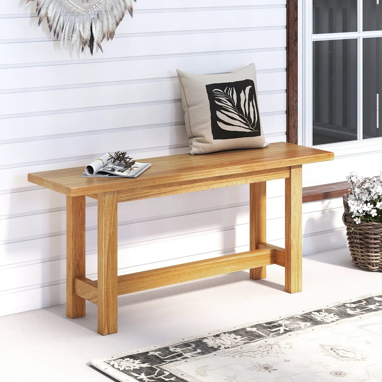 Outdoor Teak Wood Bench for Porch Backyard and Poolside by DirectDeals