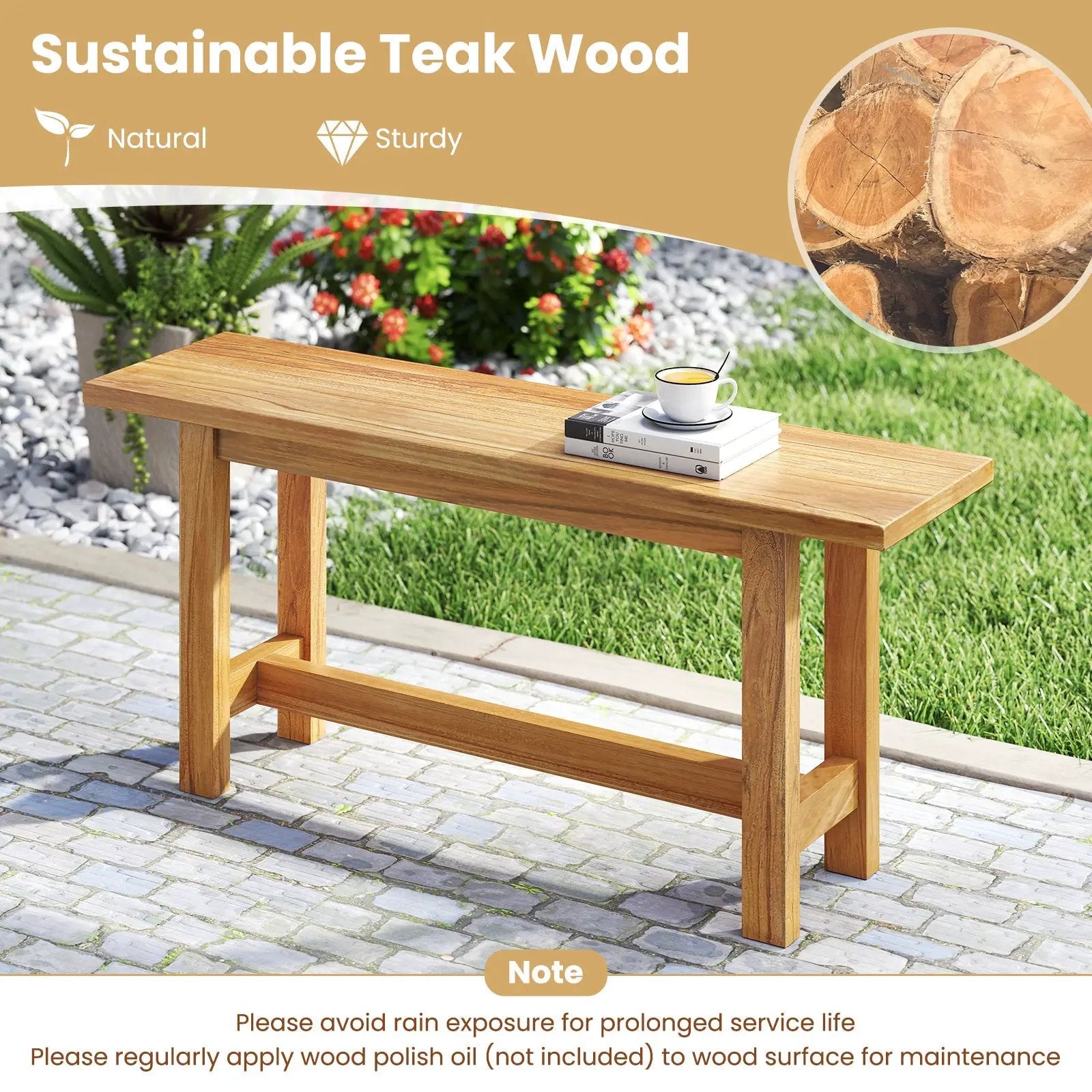 Outdoor Teak Wood Bench for Porch Backyard and Poolside by DirectDeals