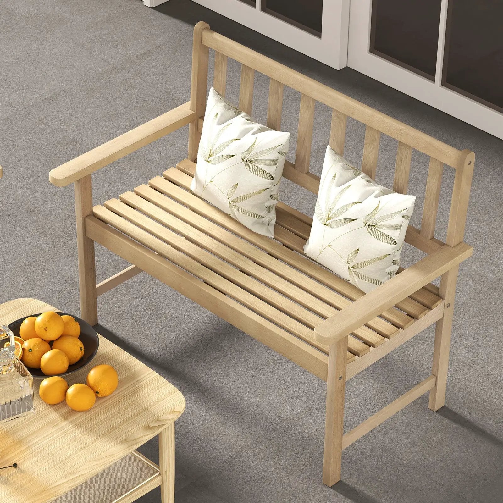 Outdoor Indonesia Teak Wood Garden Bench 2-Person with Backrest and Armrests by DirectDeals