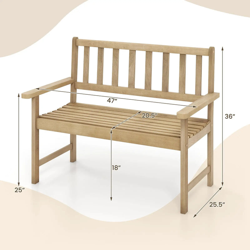 Outdoor Indonesia Teak Wood Garden Bench 2-Person with Backrest and Armrests by DirectDeals