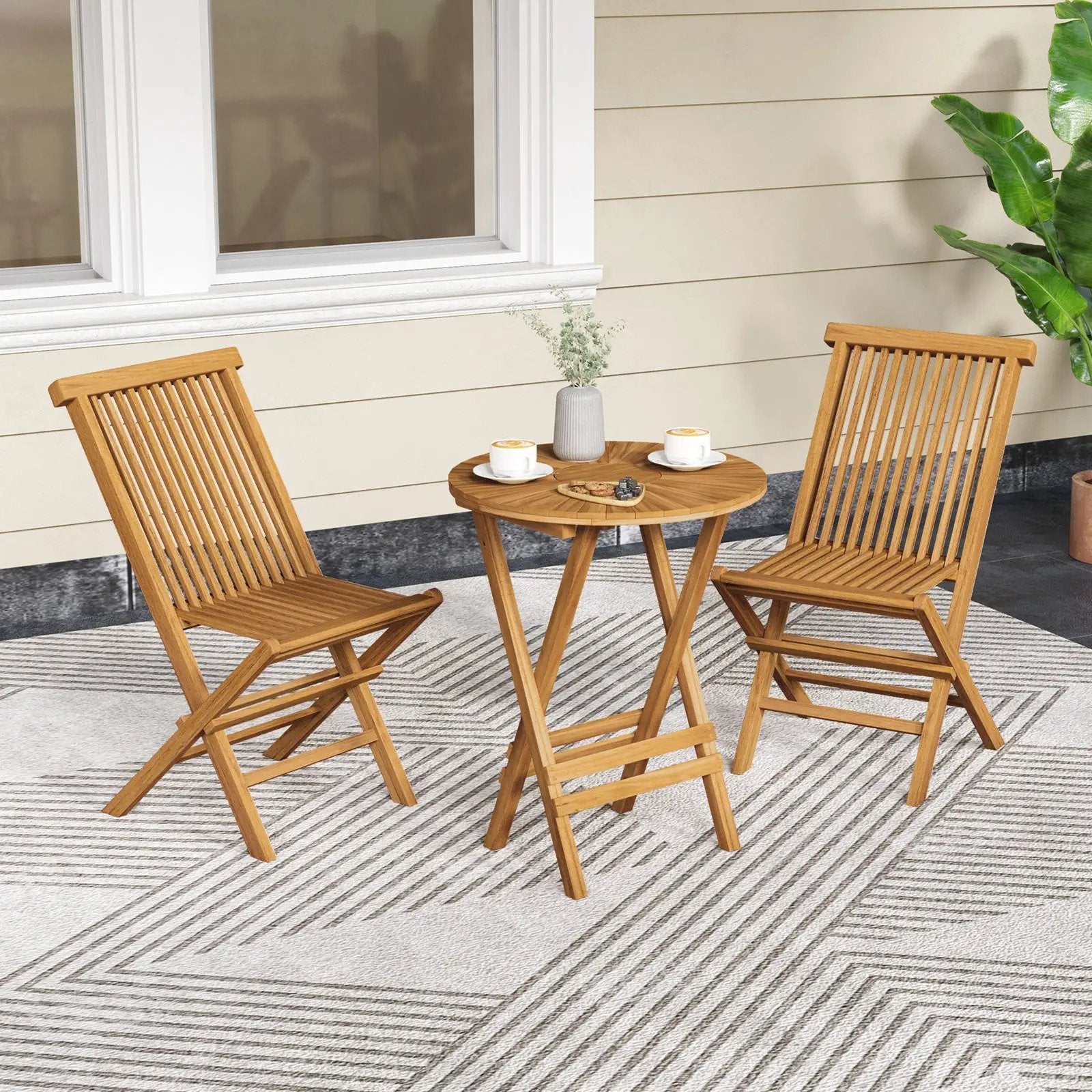Outdoor Teak Wood Chairs Set of 2 with Slatted Seat and Backrest by DirectDeals