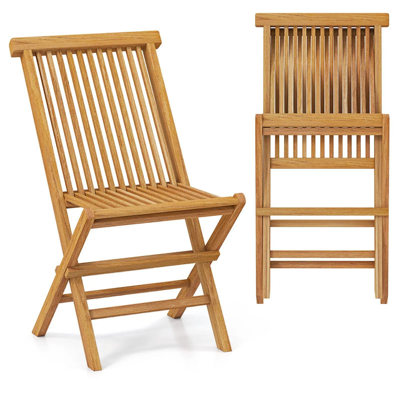 Outdoor Teak Wood Chairs Set of 2 with Slatted Seat and Backrest by DirectDeals