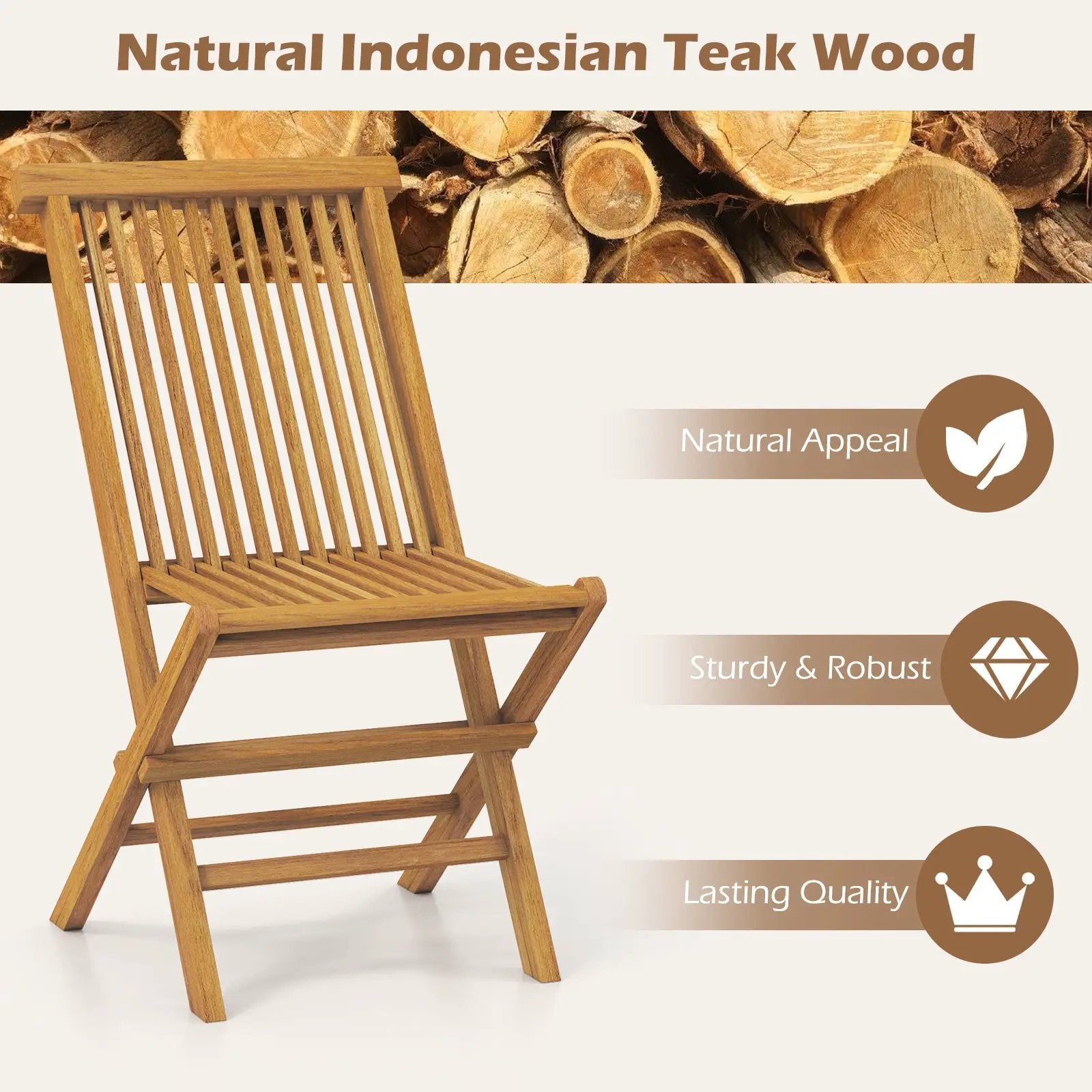 Outdoor Teak Wood Chairs Set of 2 with Slatted Seat and Backrest by DirectDeals