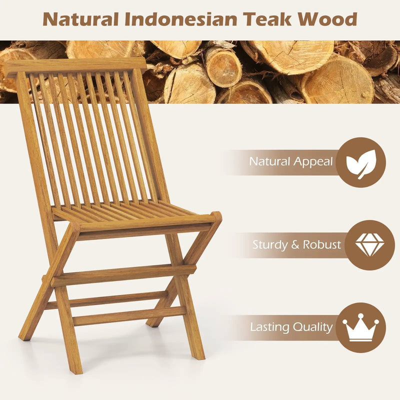 Outdoor Teak Wood Chairs Set of 2 with Slatted Seat and Backrest by DirectDeals