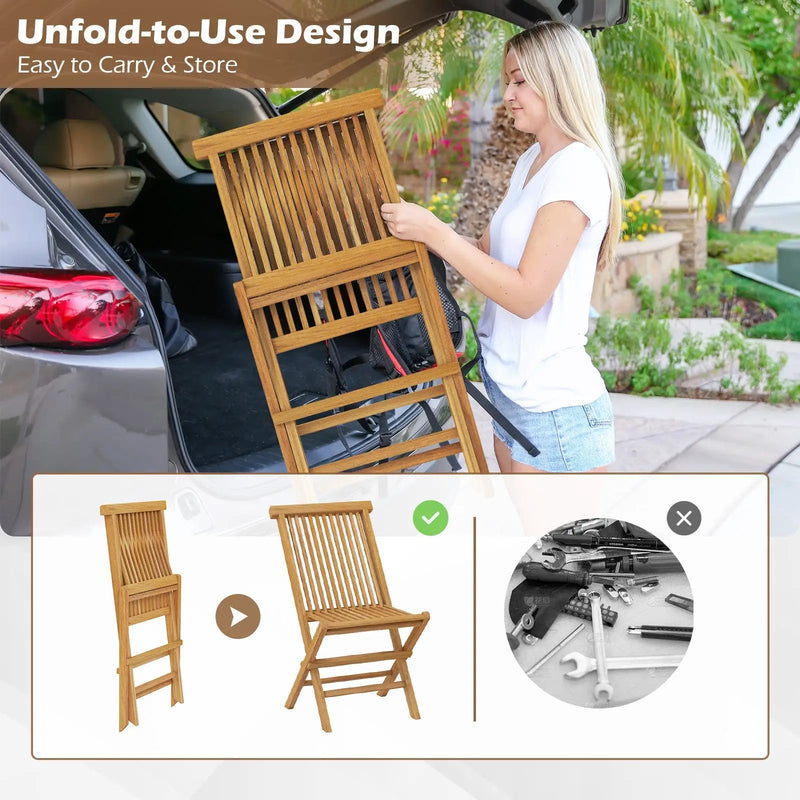 Outdoor Teak Wood Chairs Set of 2 with Slatted Seat and Backrest by DirectDeals