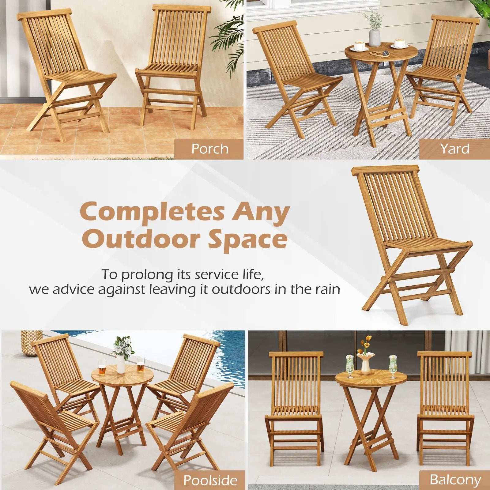 Outdoor Teak Wood Chairs Set of 2 with Slatted Seat and Backrest by DirectDeals
