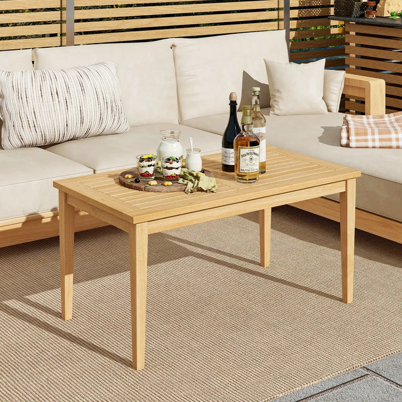 20 Inch x 35.5 Inch Outdoor Teak Wood Coffee Table with Slatted Tabletop for Balcony by DirectDeals