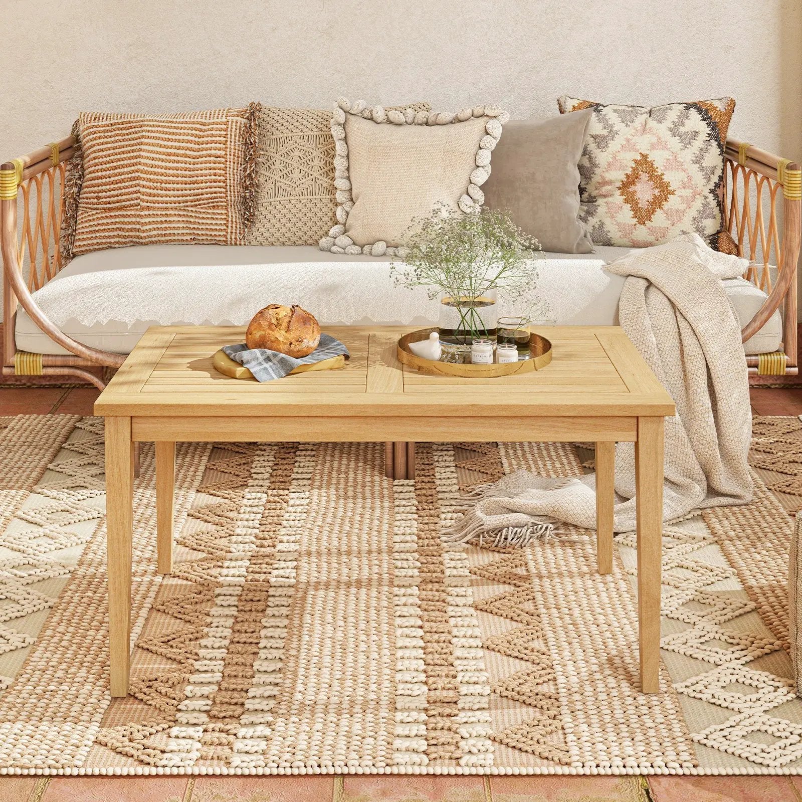 20 Inch x 35.5 Inch Outdoor Teak Wood Coffee Table with Slatted Tabletop for Balcony by DirectDeals