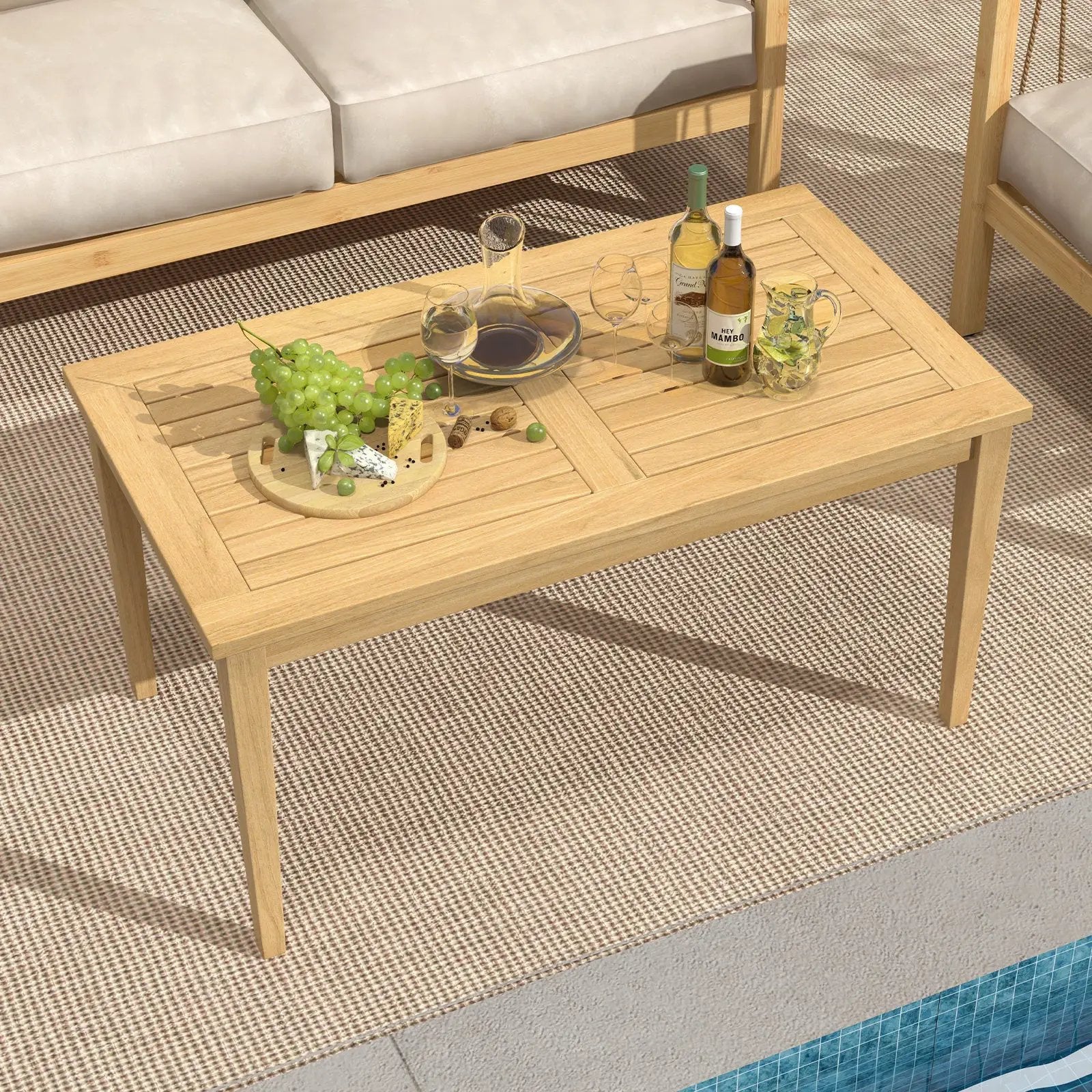 20 Inch x 35.5 Inch Outdoor Teak Wood Coffee Table with Slatted Tabletop for Balcony by DirectDeals