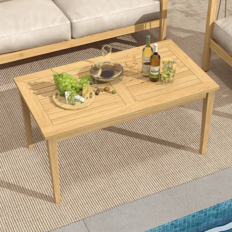 20 Inch x 35.5 Inch Outdoor Teak Wood Coffee Table with Slatted Tabletop for Balcony by DirectDeals