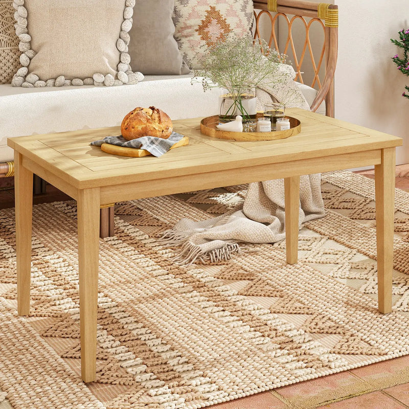 20 Inch x 35.5 Inch Outdoor Teak Wood Coffee Table with Slatted Tabletop for Balcony by DirectDeals