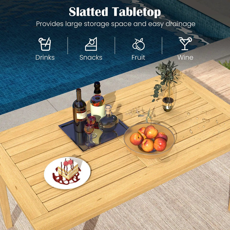 20 Inch x 35.5 Inch Outdoor Teak Wood Coffee Table with Slatted Tabletop for Balcony by DirectDeals