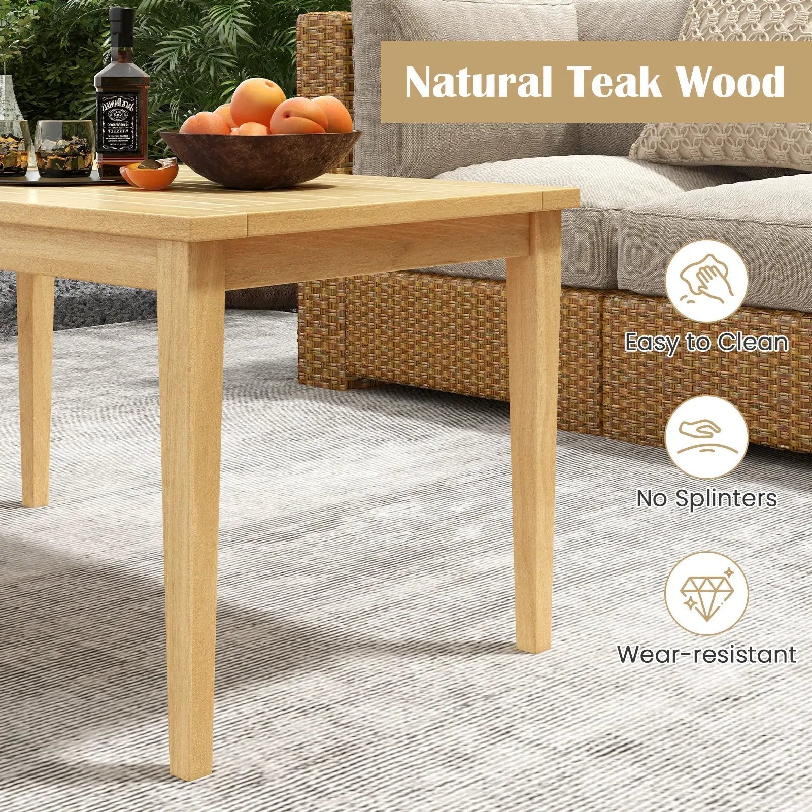 20 Inch x 35.5 Inch Outdoor Teak Wood Coffee Table with Slatted Tabletop for Balcony by DirectDeals