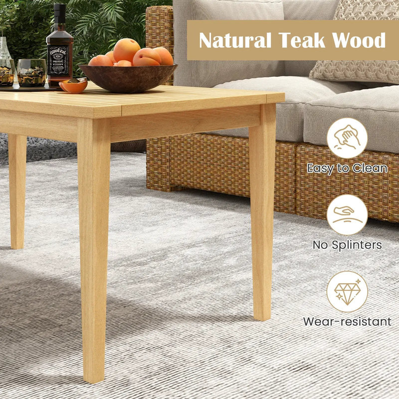 20 Inch x 35.5 Inch Outdoor Teak Wood Coffee Table with Slatted Tabletop for Balcony by DirectDeals