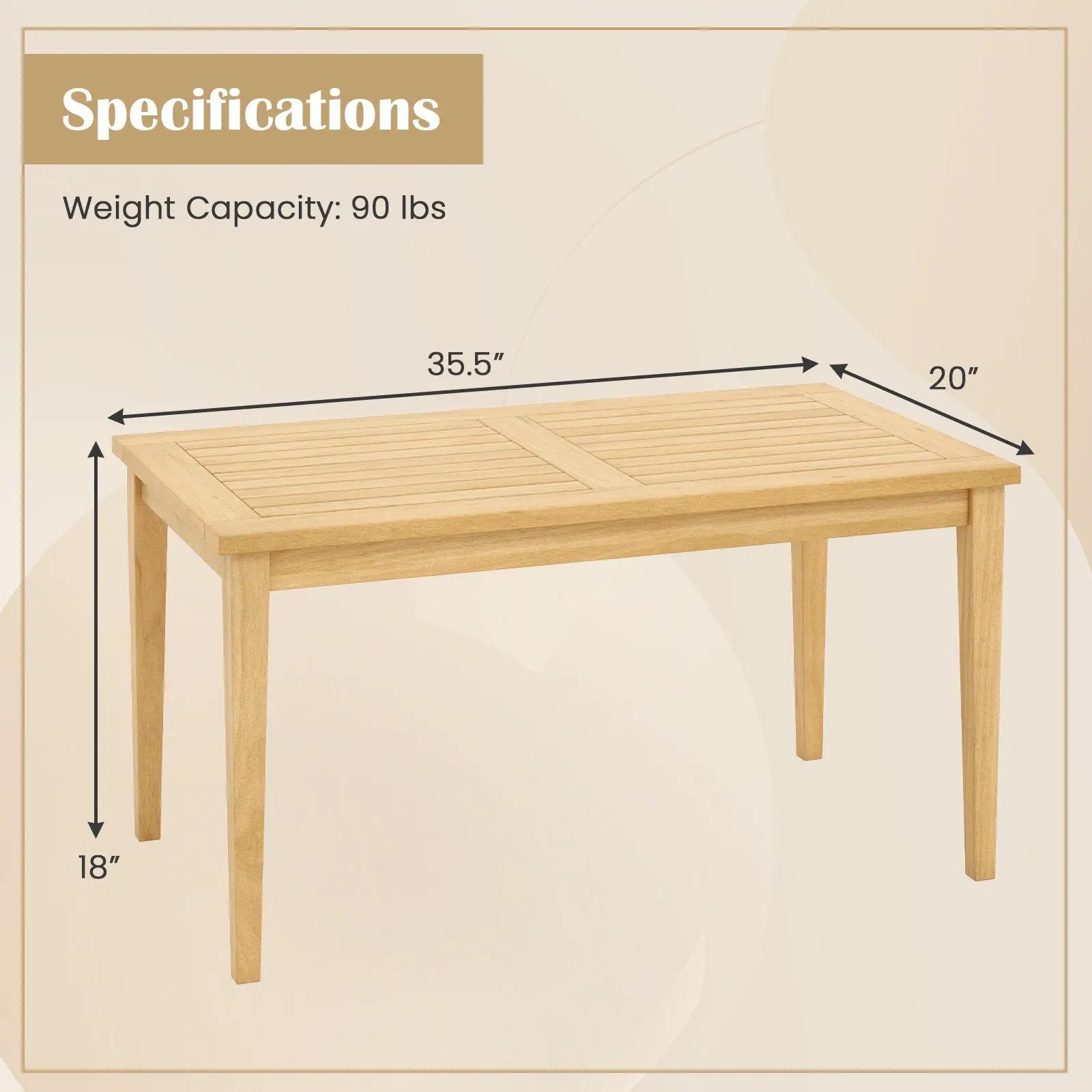 20 Inch x 35.5 Inch Outdoor Teak Wood Coffee Table with Slatted Tabletop for Balcony by DirectDeals