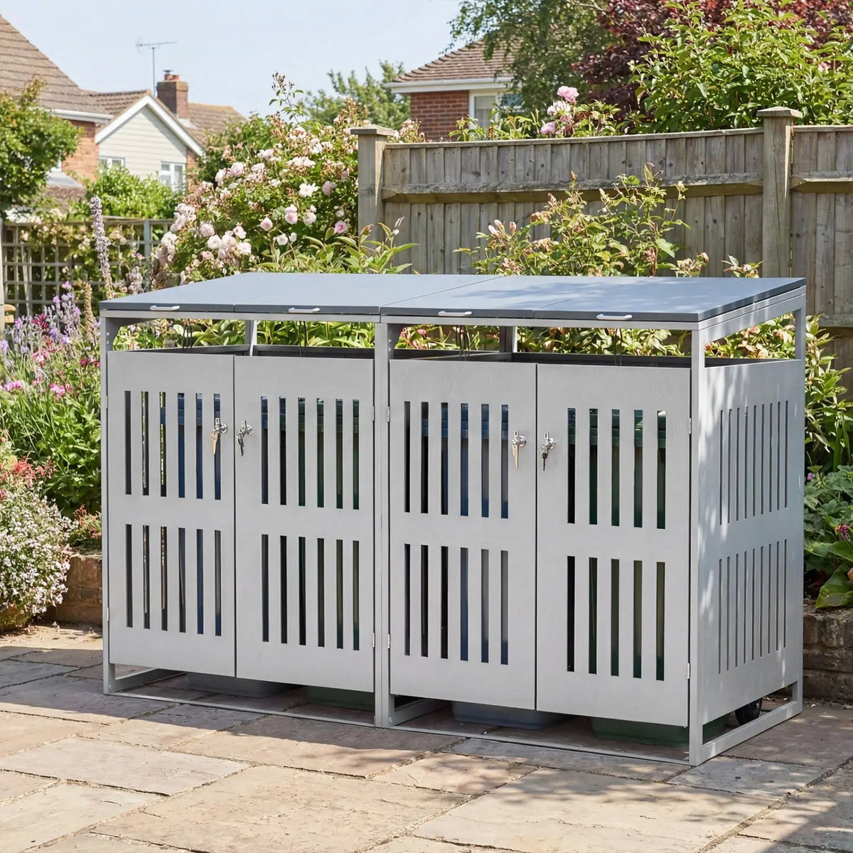 Outdoor Trash Can Storage Shed for 2 Bins with Gas Struts, photo 4 of 10