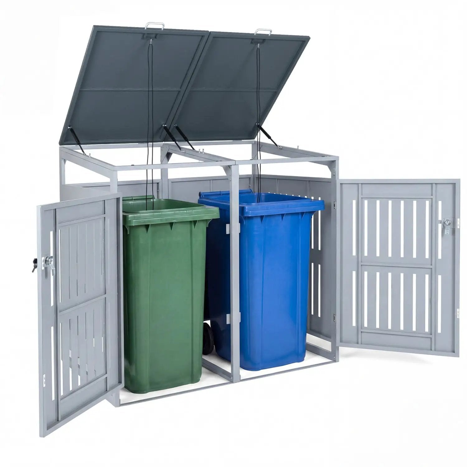 Outdoor Trash Can Storage Shed for 2 Bins with Gas Struts by DirectDeals