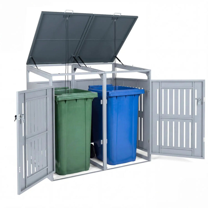 Outdoor Trash Can Storage Shed for 2 Bins with Gas Struts by DirectDeals