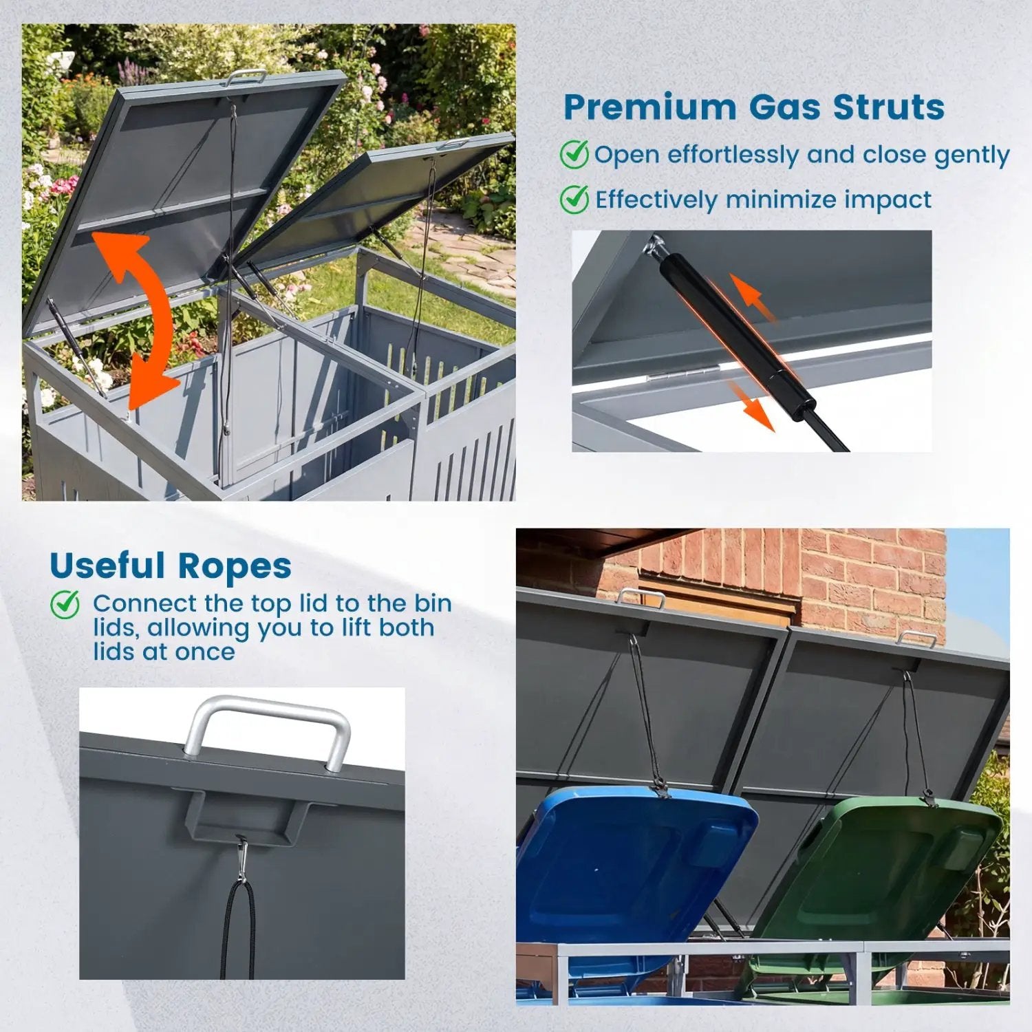 Outdoor Trash Can Storage Shed for 2 Bins with Gas Struts by DirectDeals