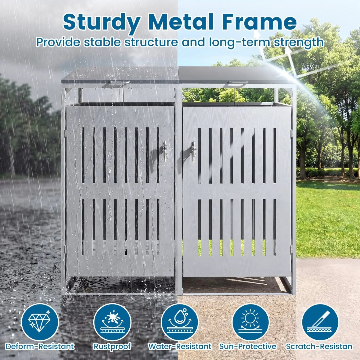 Outdoor Trash Can Storage Shed for 2 Bins with Gas Struts by DirectDeals