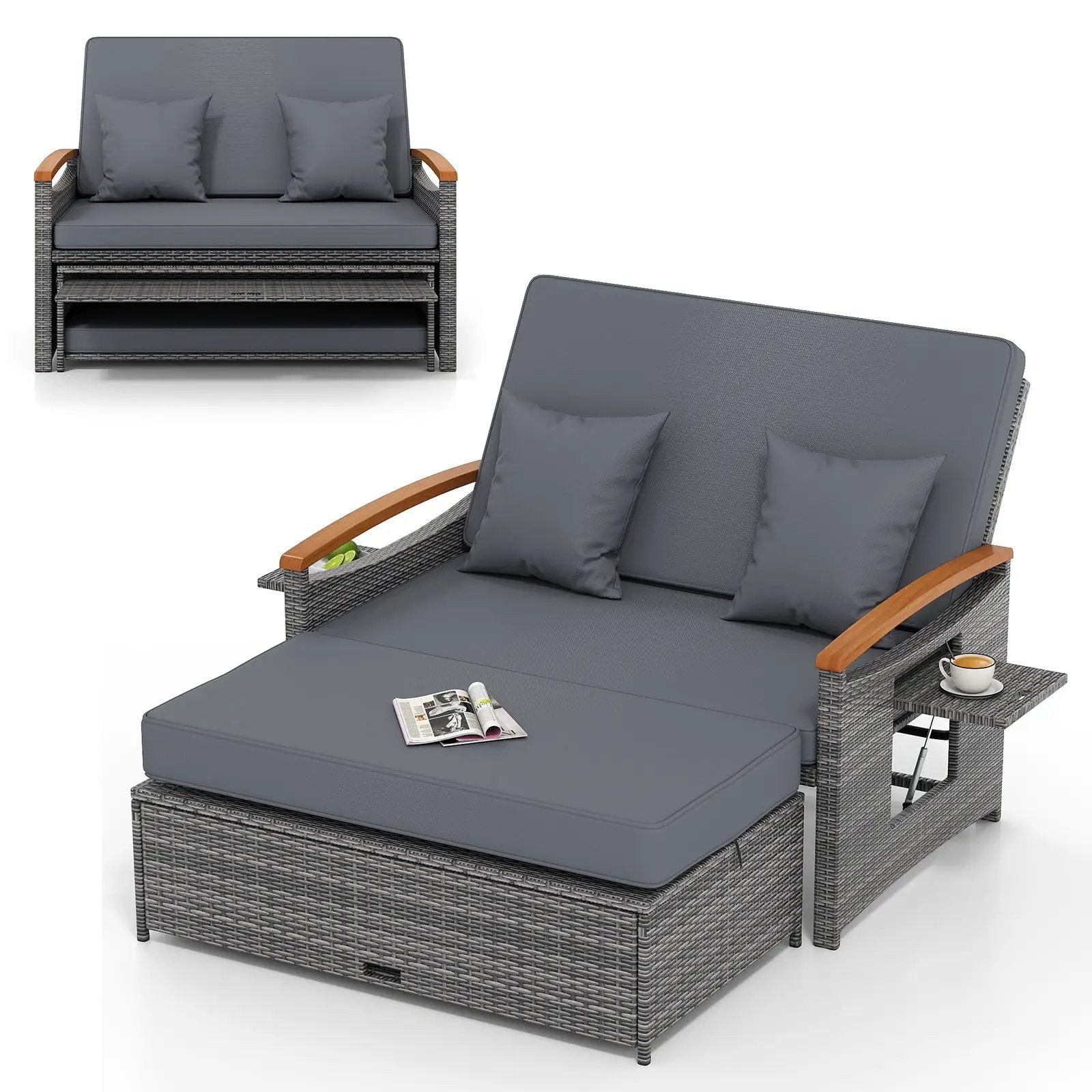 Outdoor Wicker Daybed with Folding Panels and Storage Ottoman by DirectDeals