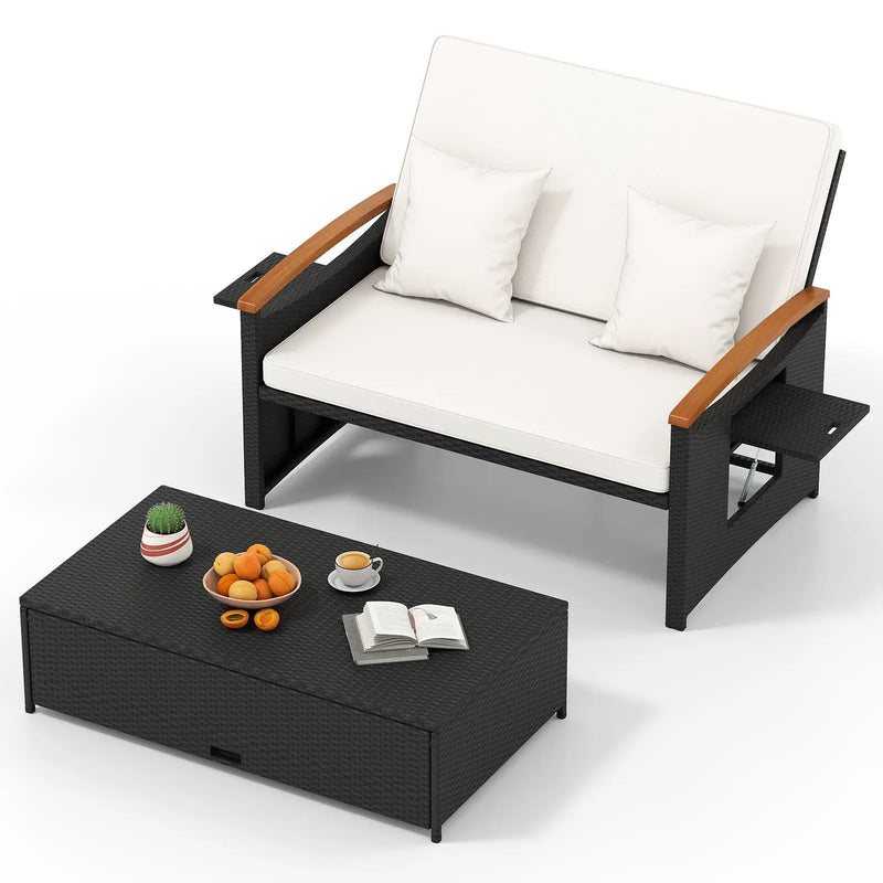 Outdoor Wicker Daybed with Folding Panels and Storage Ottoman by DirectDeals