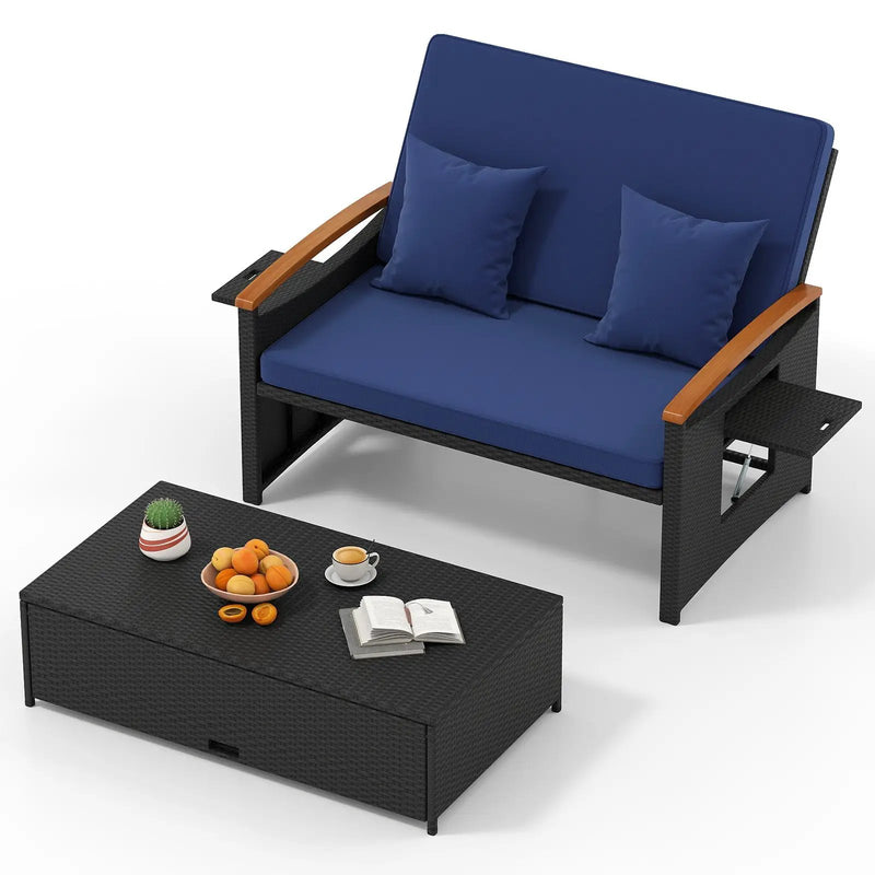 Outdoor Wicker Daybed with Folding Panels and Storage Ottoman by DirectDeals
