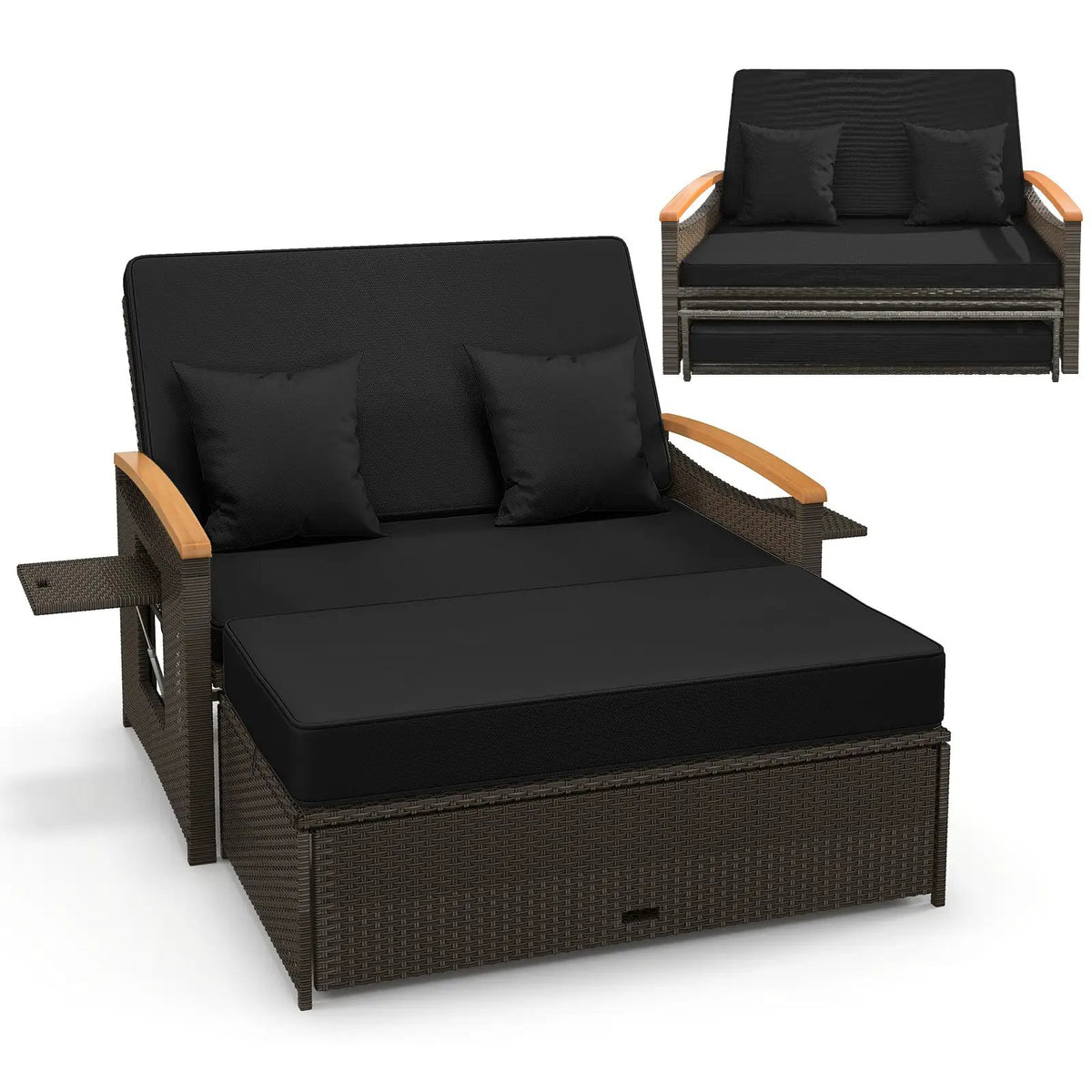 Outdoor Wicker Daybed with Folding Panels and Storage Ottoman, photo 9 of 16