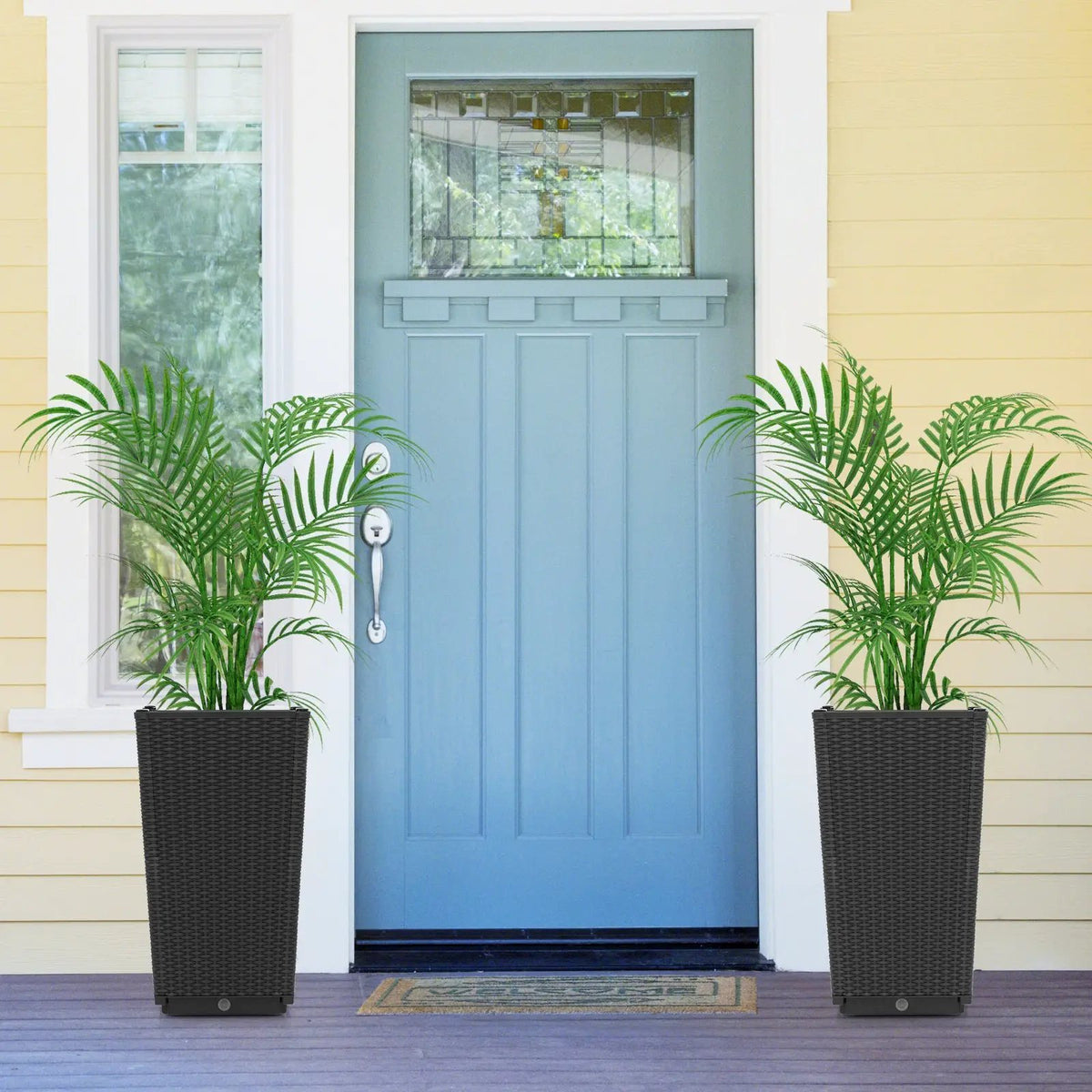 Outdoor Wicker Flower Pot Set of 2 with Drainage Hole for Porch Balcony, photo 2 of 9