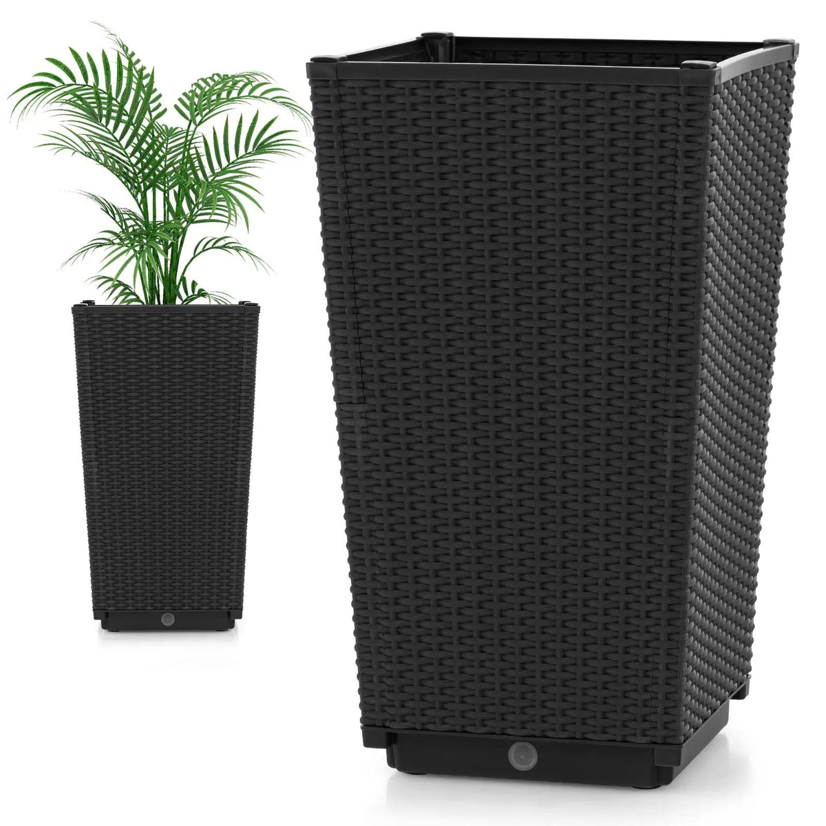 Outdoor Wicker Flower Pot Set of 2 with Drainage Hole for Porch Balcony, photo 4 of 9