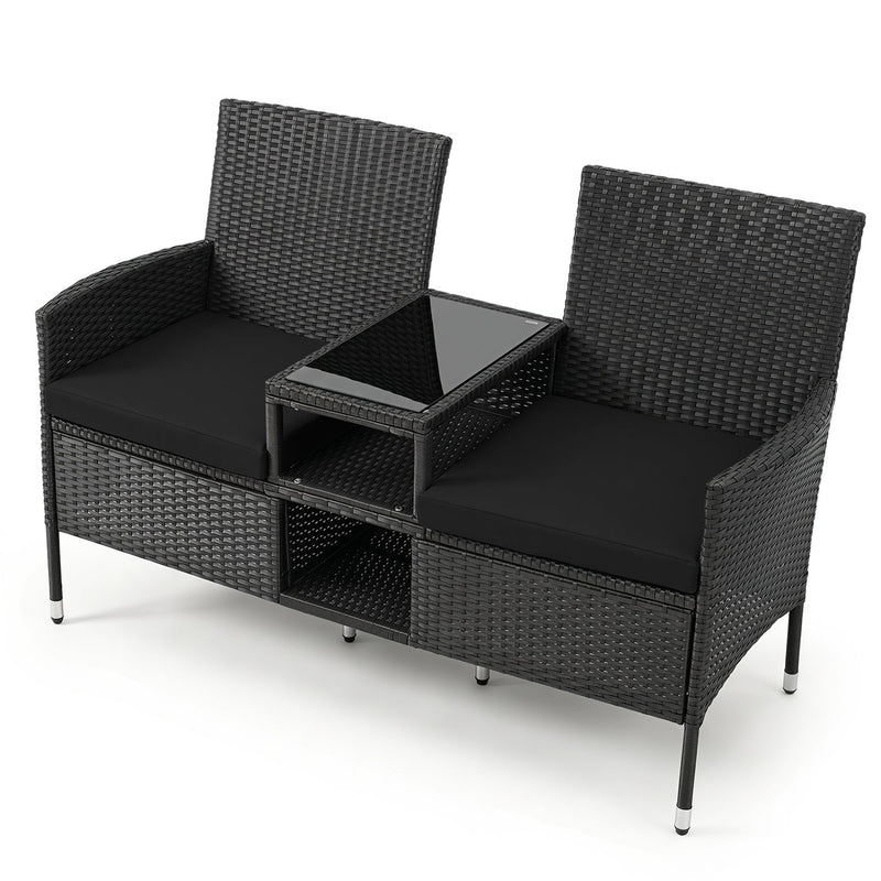 Outdoor Wicker Loveseat with Built-in Glass Side Table by DirectDeals