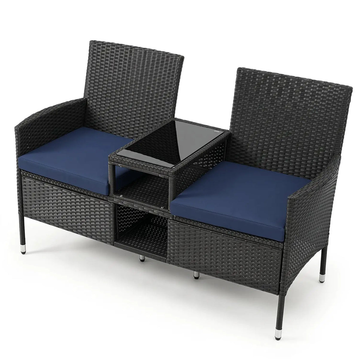 Outdoor Wicker Loveseat with Built-in Glass Side Table, photo 2 of 3