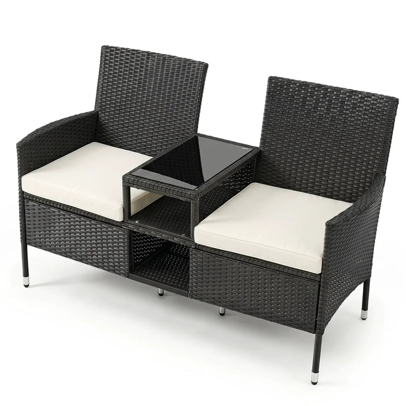 Outdoor Wicker Loveseat with Built-in Glass Side Table by DirectDeals