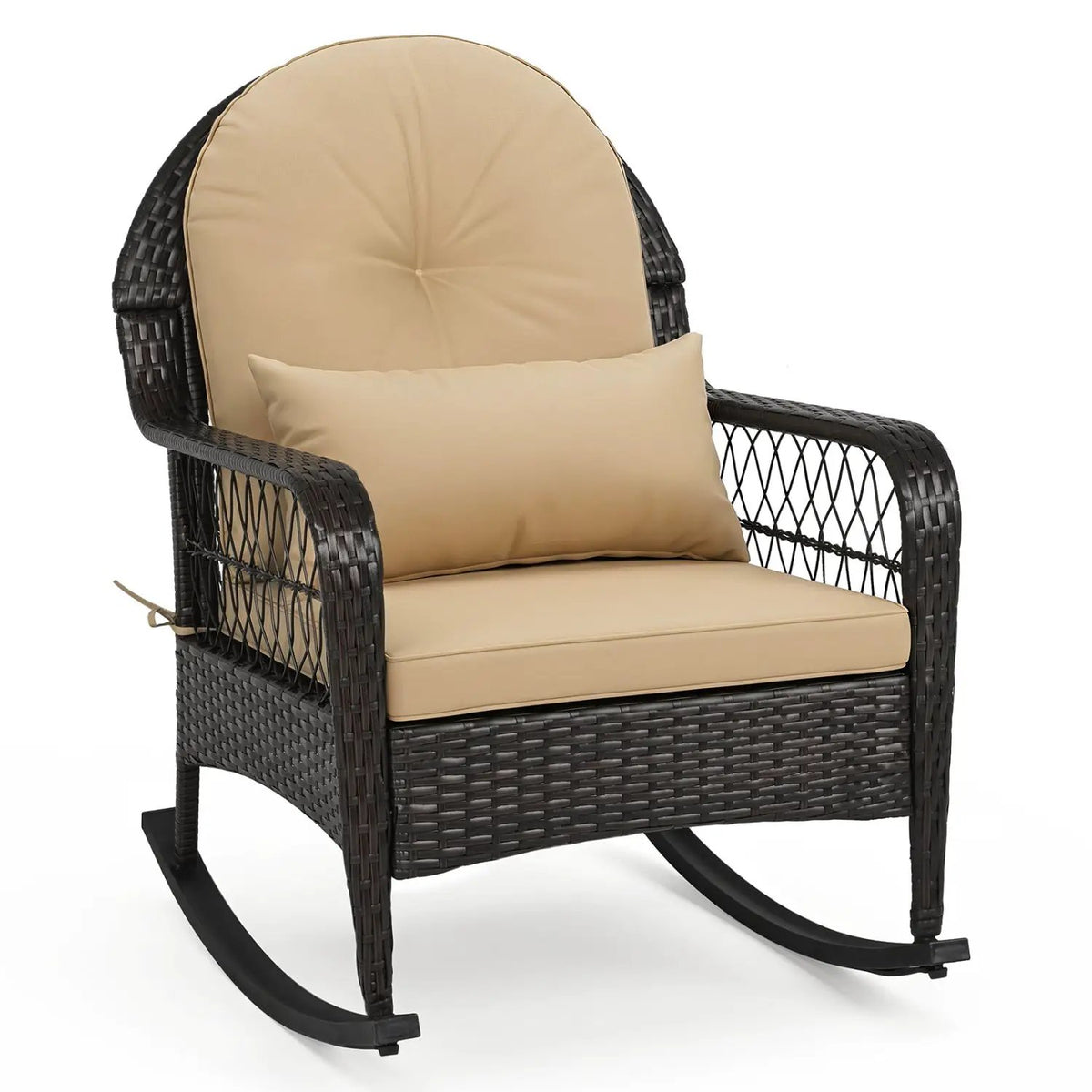 Outdoor Wicker Rocking Chair with Cushions - 400 LBS Capacity by DirectDeals