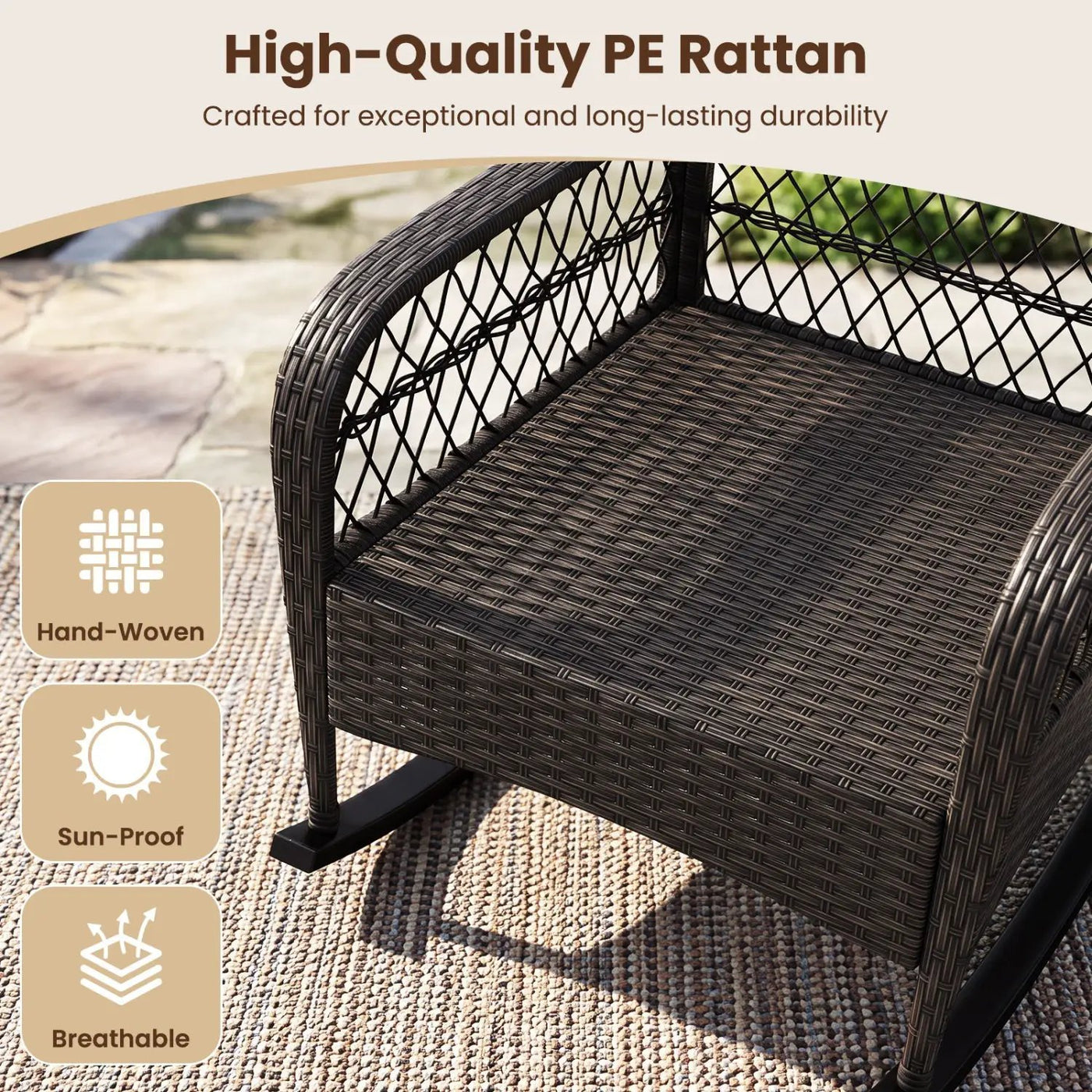 Outdoor Wicker Rocking Chair with Cushions - 400 LBS Capacity by DirectDeals