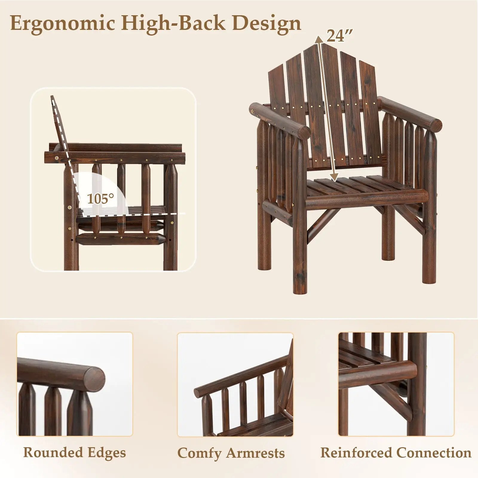 Outdoor Wood Armchair Wooden Patio Dining Chair with Armrests by DirectDeals