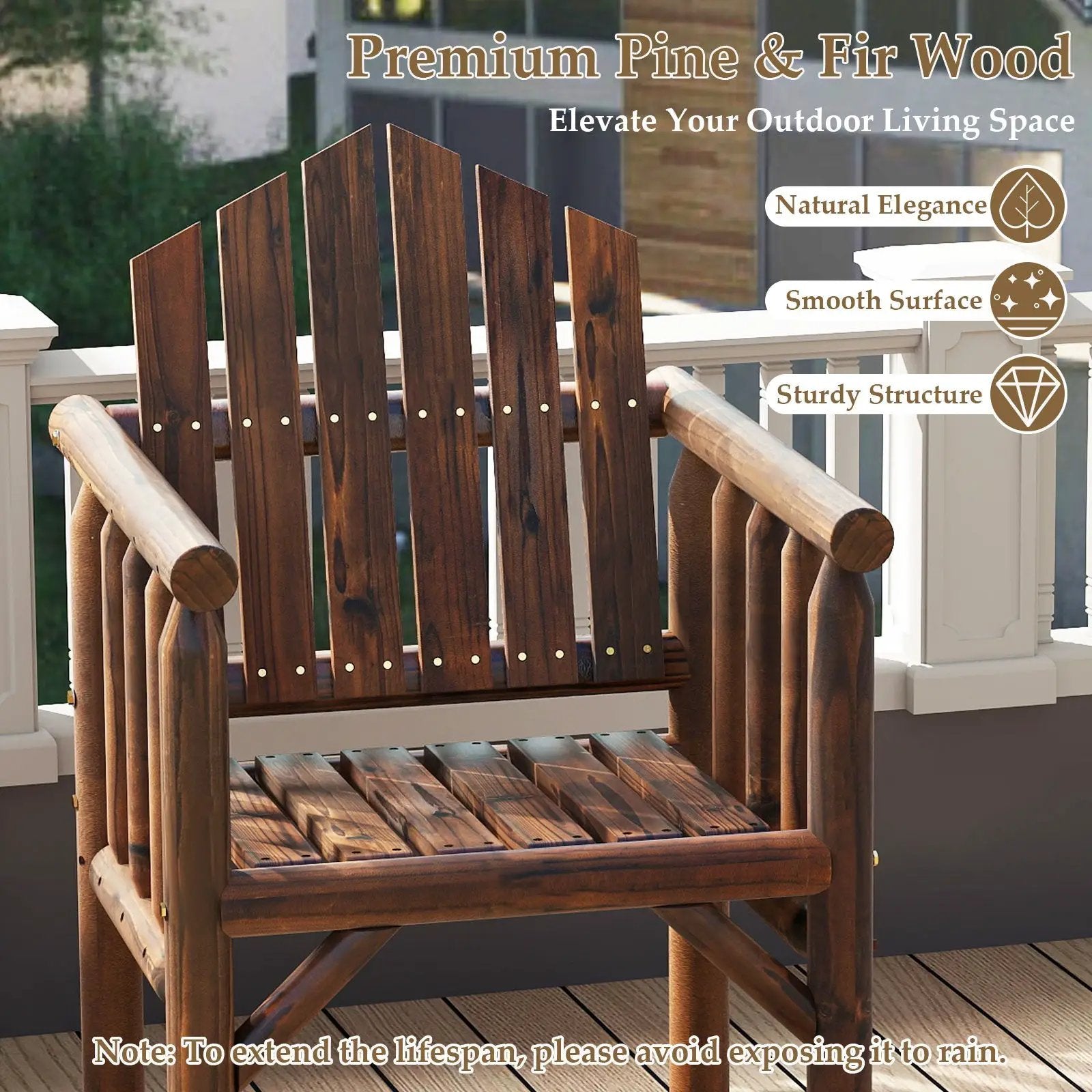 Outdoor Wood Armchair Wooden Patio Dining Chair with Armrests by DirectDeals