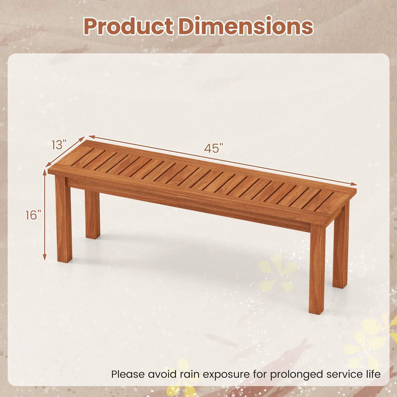 Outdoor Wood Bench 2-Person Backless Patio Garden Bench with Slatted Seat by DirectDeals