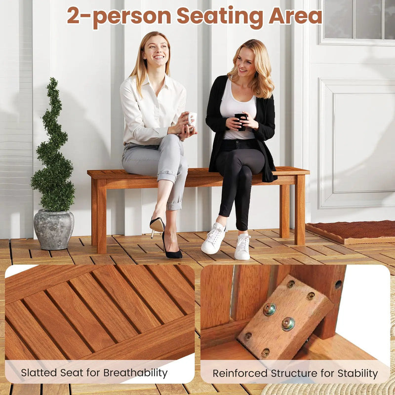 Outdoor Wood Bench 2-Person Backless Patio Garden Bench with Slatted Seat by DirectDeals
