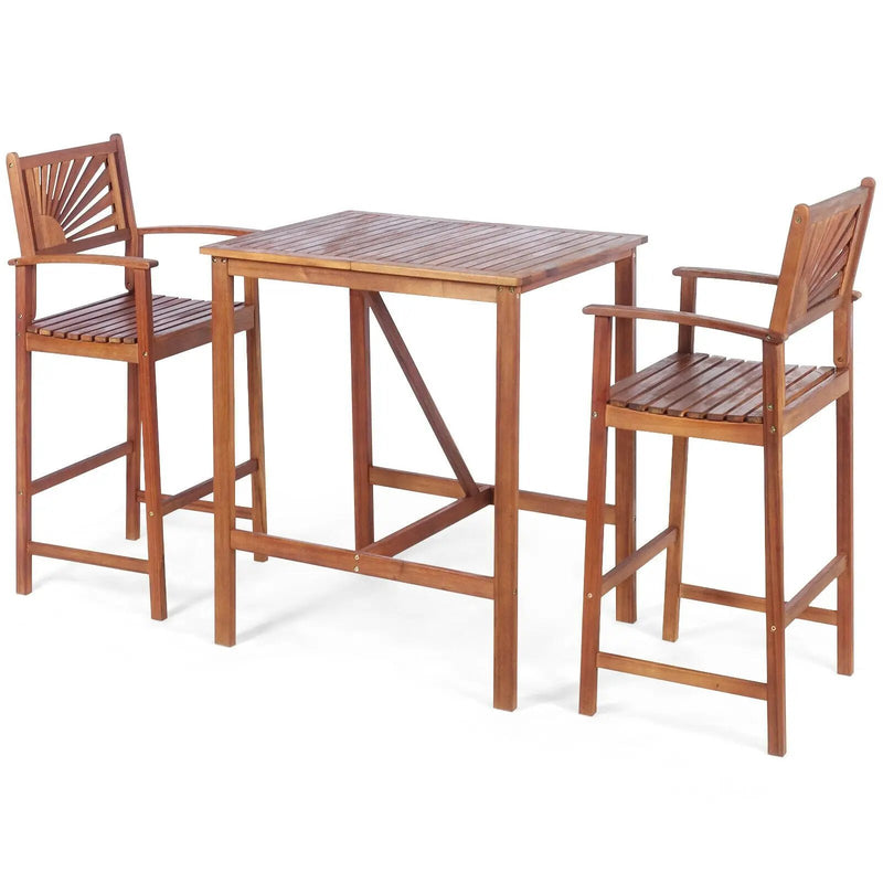 Outdoor Wood Picnic Table with Benches & Bar Table with 2 Stools by DirectDeals