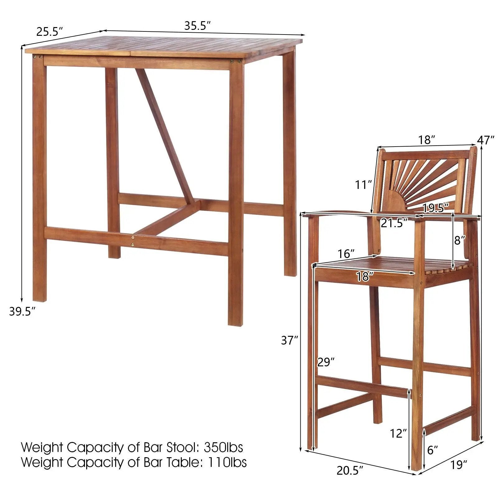 Outdoor Wood Picnic Table with Benches & Bar Table with 2 Stools by DirectDeals