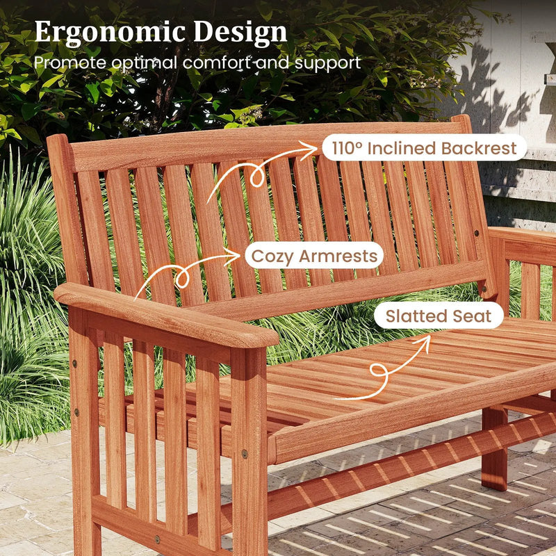 Outdoor Wood Garden Bench 2-Person Patio Park Bench with Backrest Armrests and Slatted Seat by DirectDeals